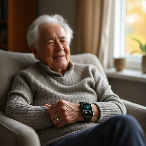 older adult using a smart watch to monitor health