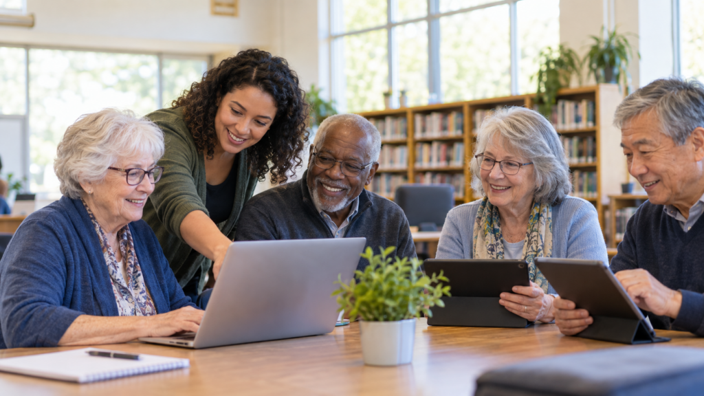 Older Adults in a group training class with intructor